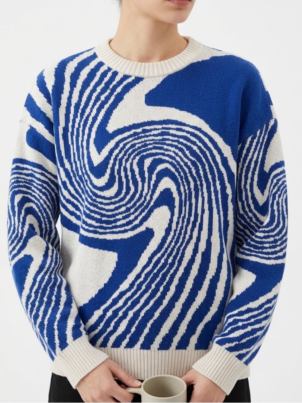Aelfric Eden Swirl Whirlpool Knit Sweater XL‎ Blue White Oversized Y2K